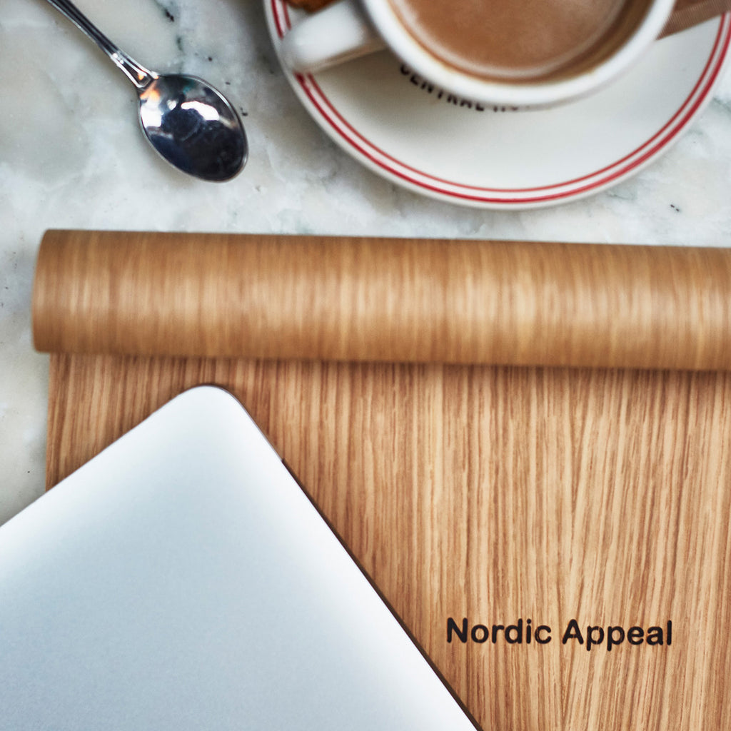 MacBook Stand in wood with coffee