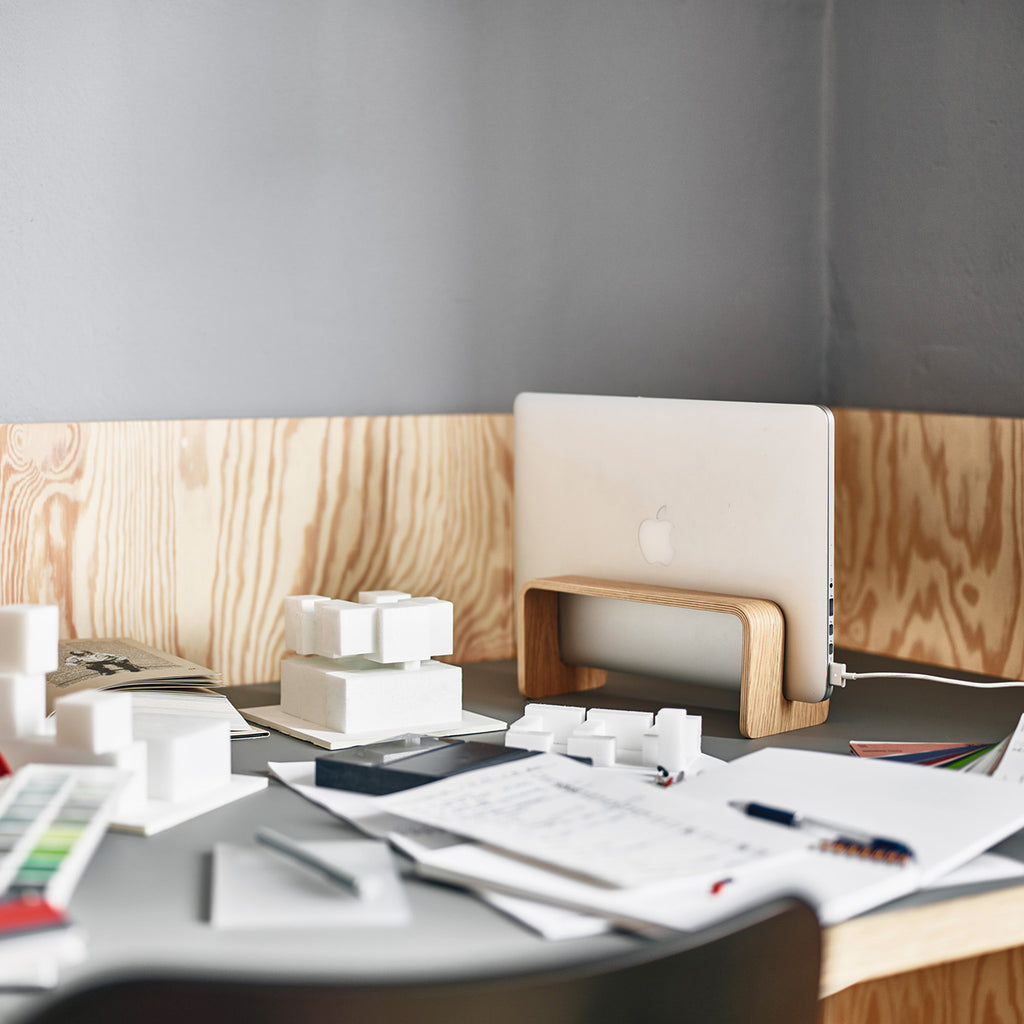 Vertical MacBook Stand in wood