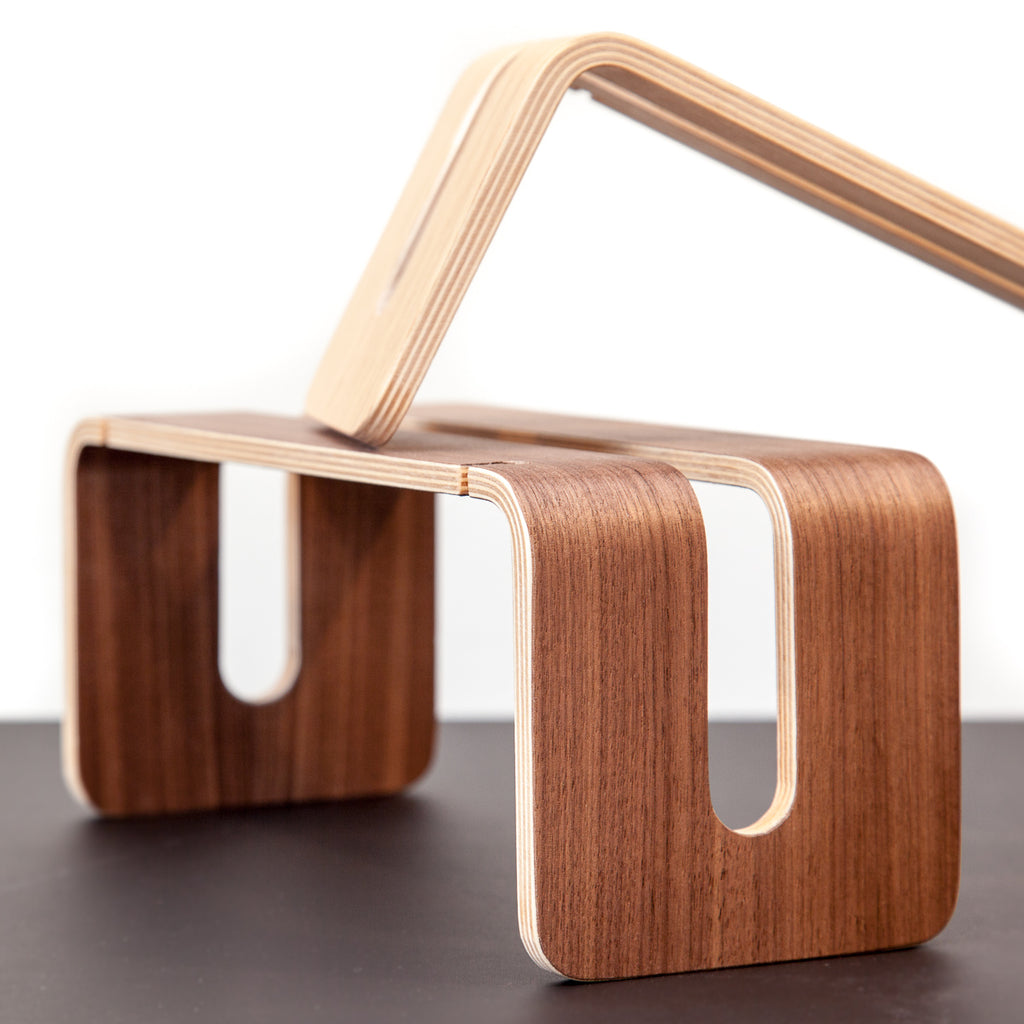 Vertical MacBook Stand in oak and walnut