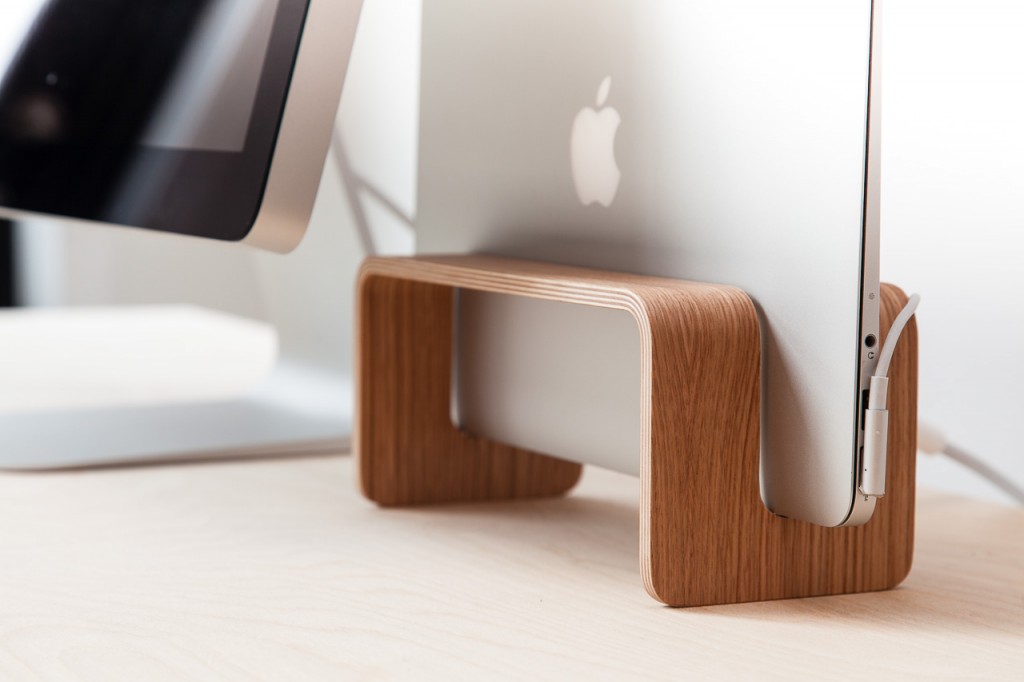Vertical MacBook Stand in Wood
